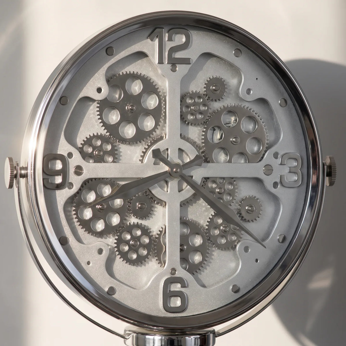 Howard Miller Caspian Tripod Grandfather Clock, close-up of the dial and finish detail