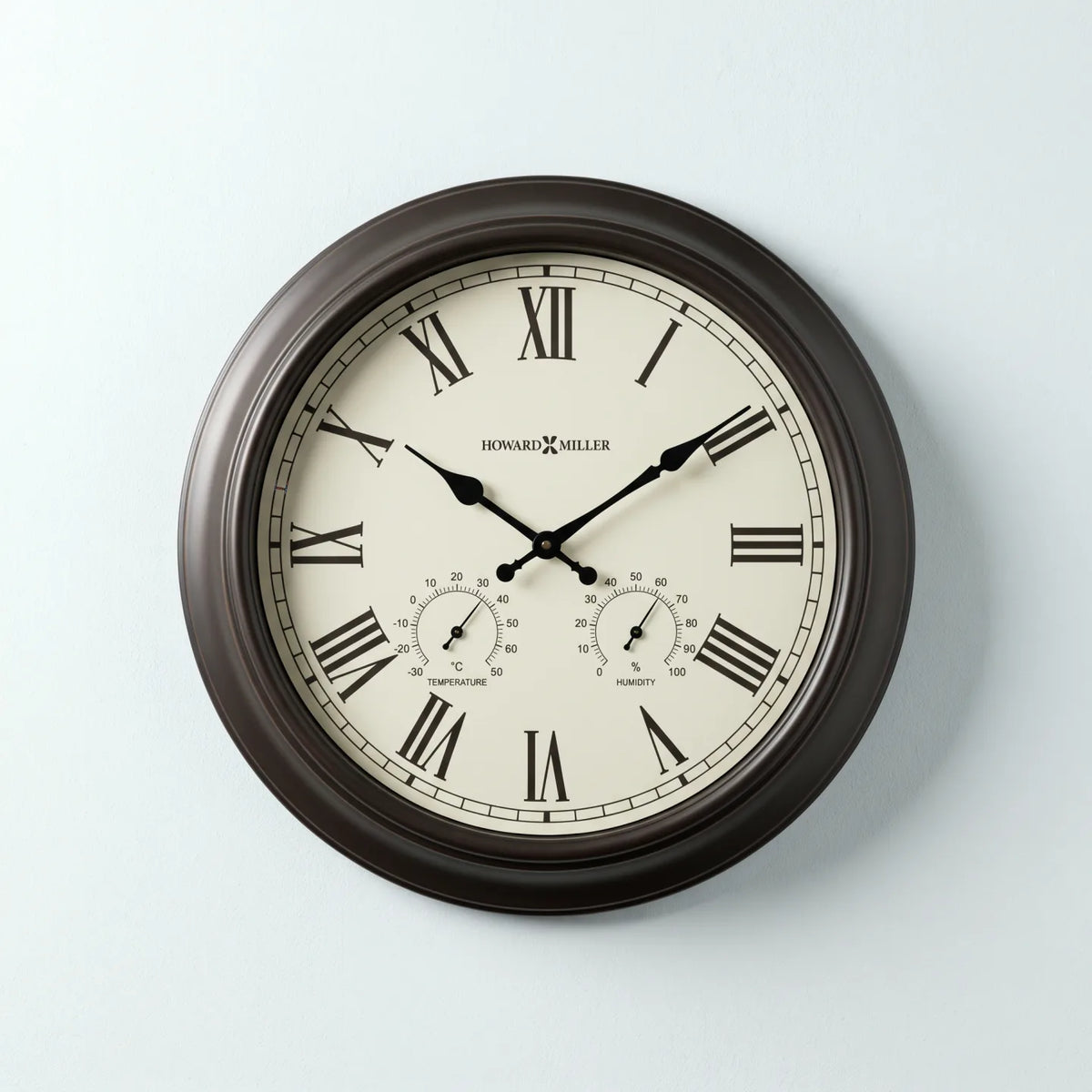 Howard Miller Aspen Outdoor Wall Clock, 22-inch, front view on a plain white background