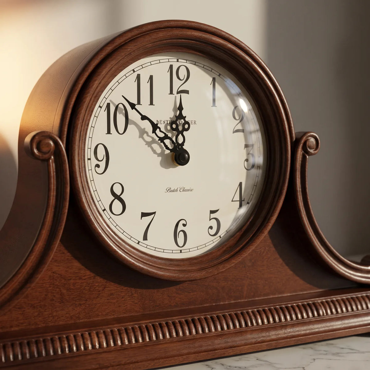 Howard Miller Albright Mantel Clock, close-up of the dial and finish detail