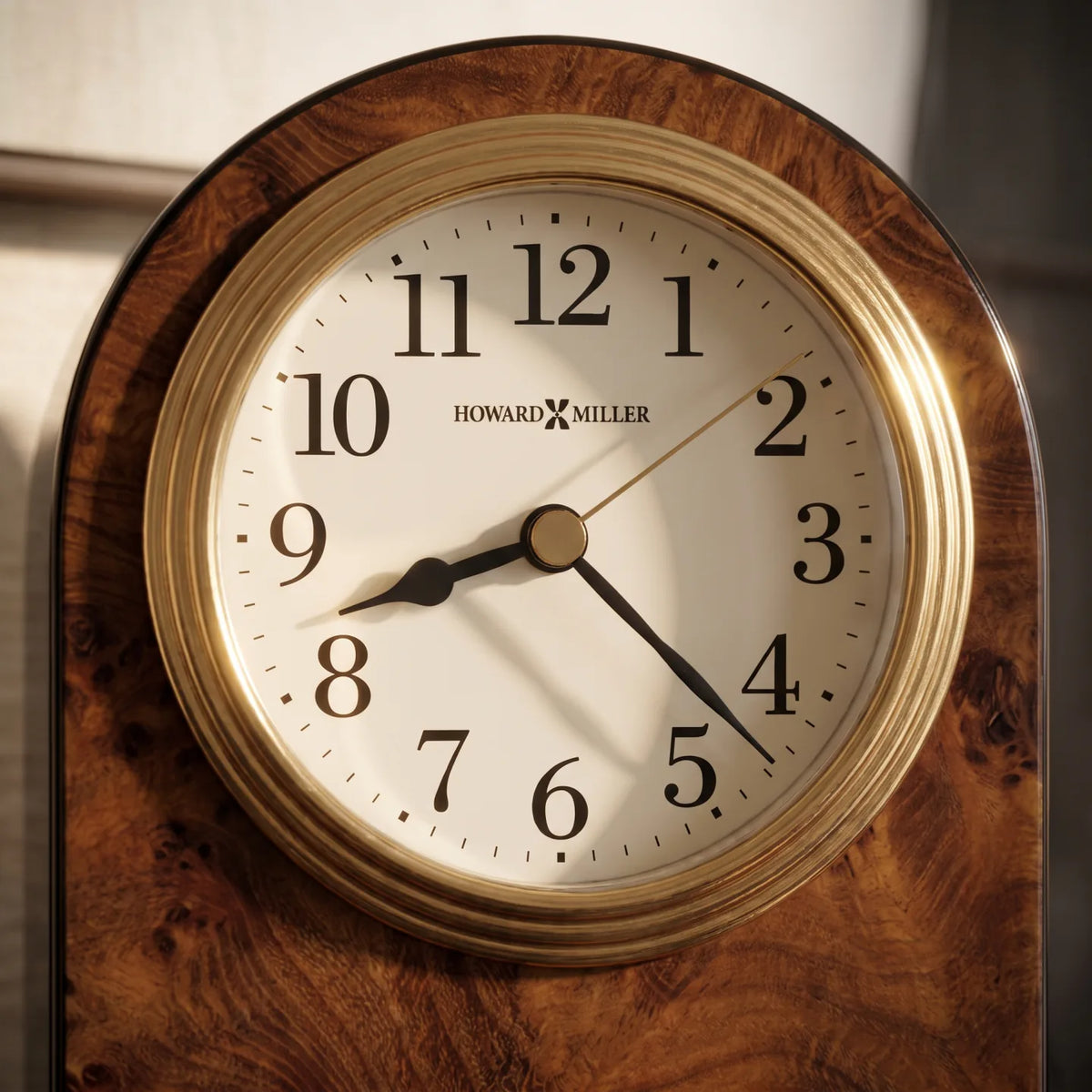 Howard Miller Bedford Tabletop Clock, close-up of the dial and finish detail