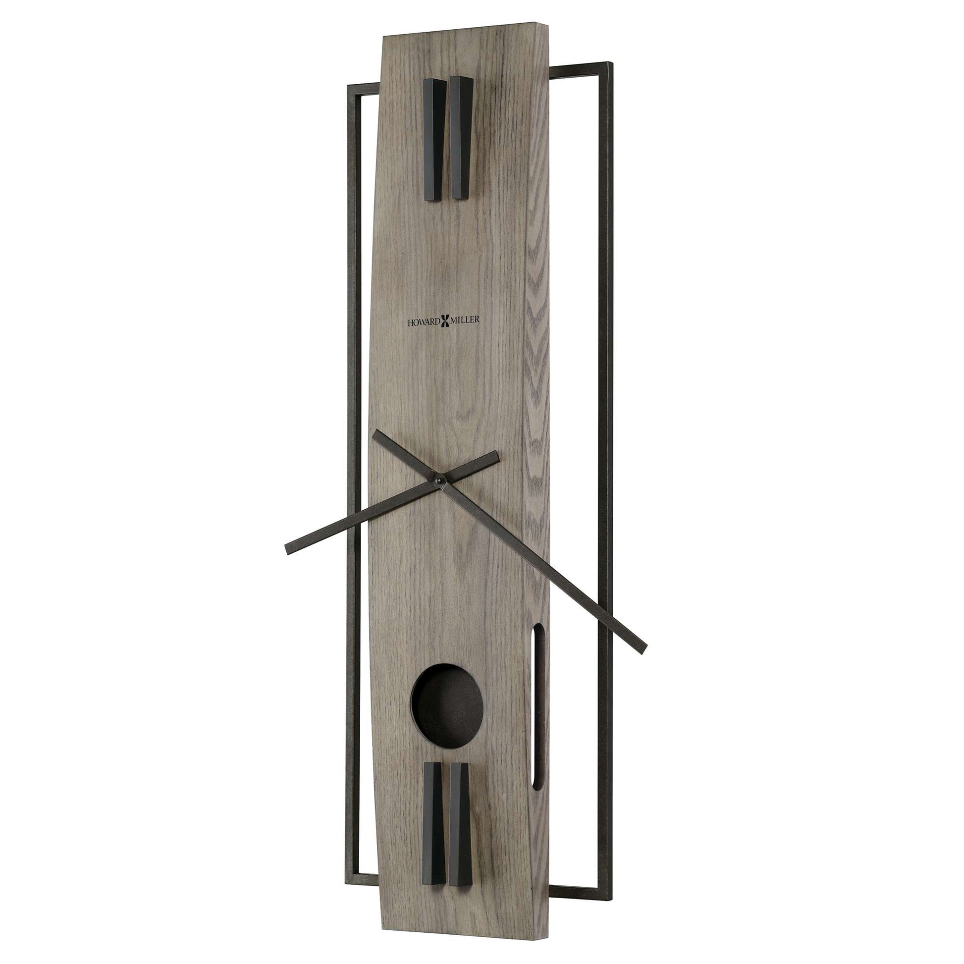 Modern wall clock with a wooden design and geometric black accents