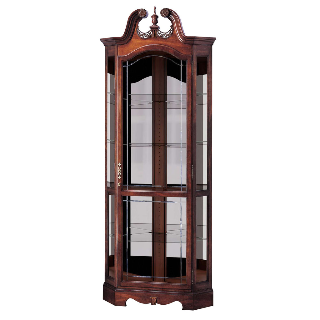 Elegant wooden display cabinet with glass shelves