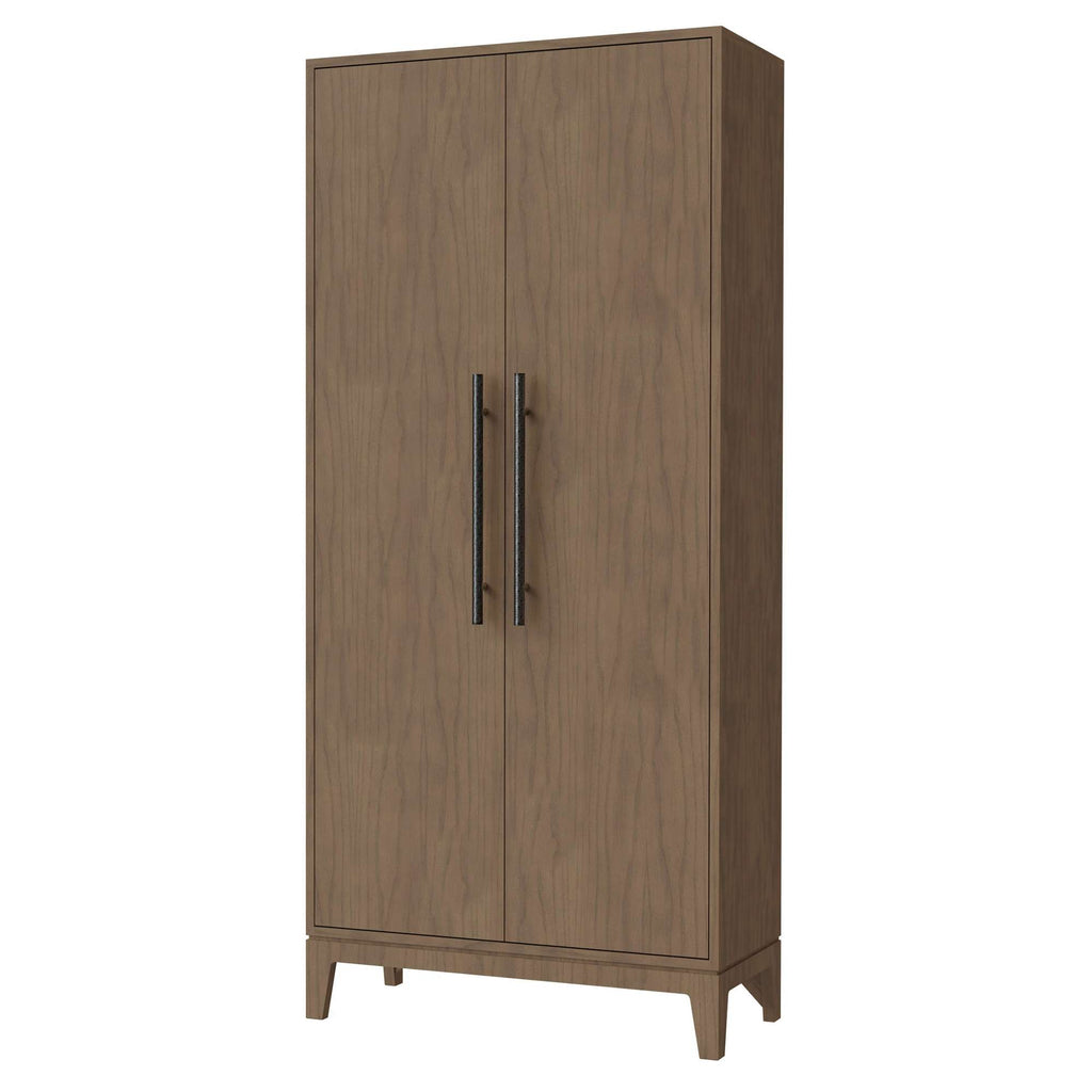 Wooden wardrobe with double doors and metal handles