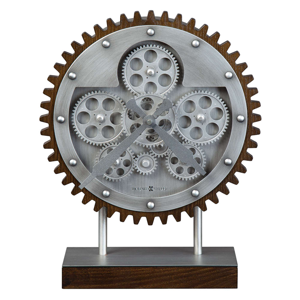A decorative sculpture made of gears and wood, showcasing a mechanical design.