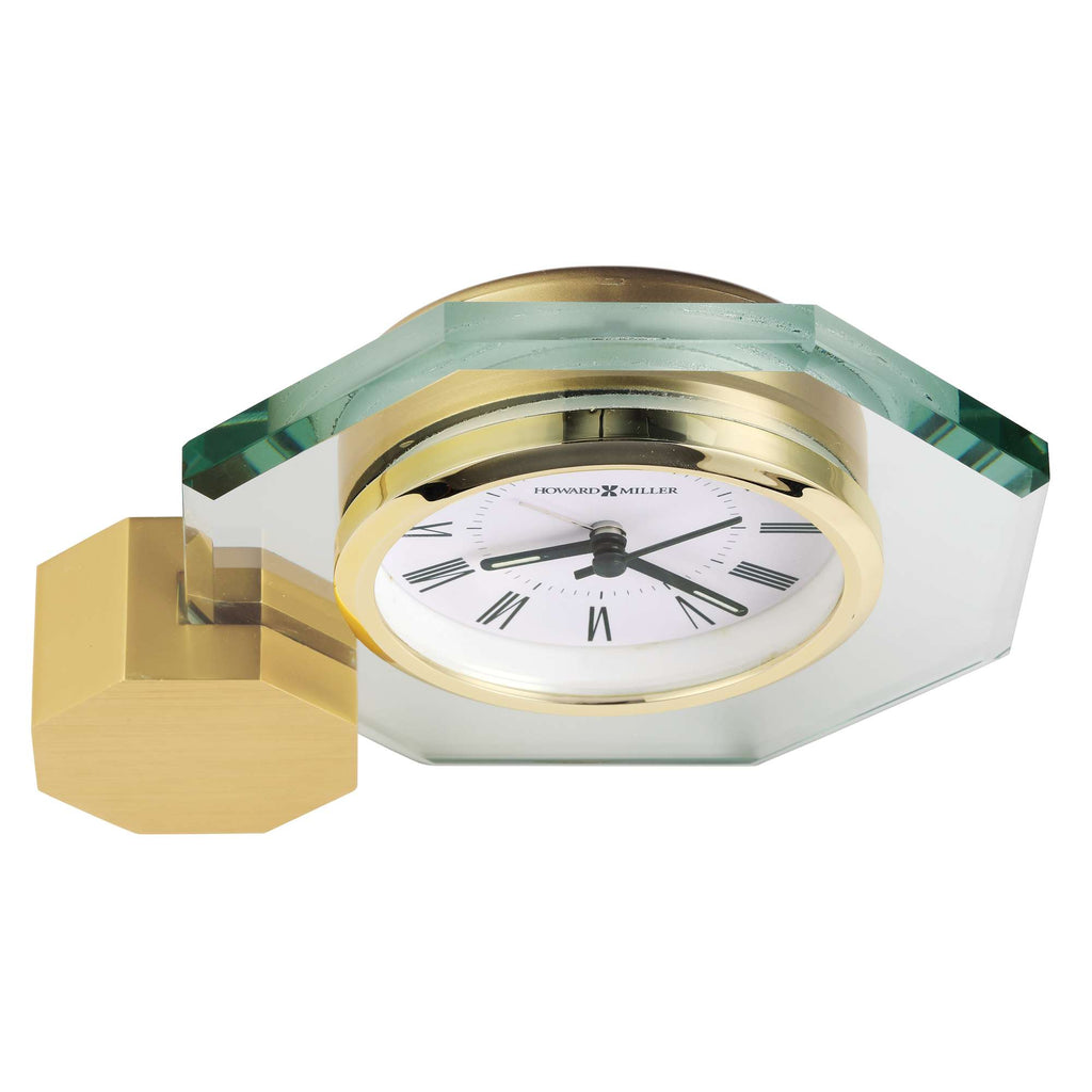 Decorative tabletop clock with a gold and glass design