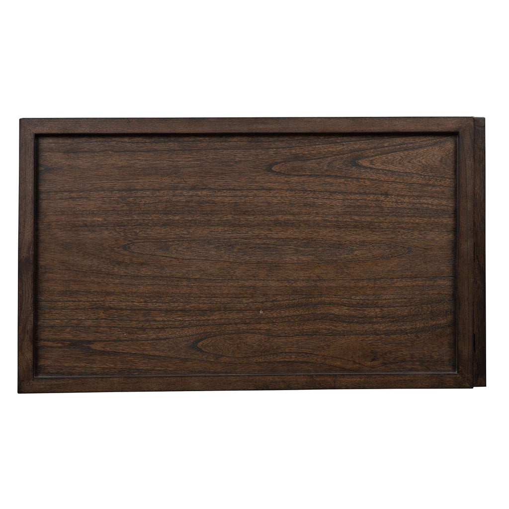 Dark wooden rectangular tray with smooth surface