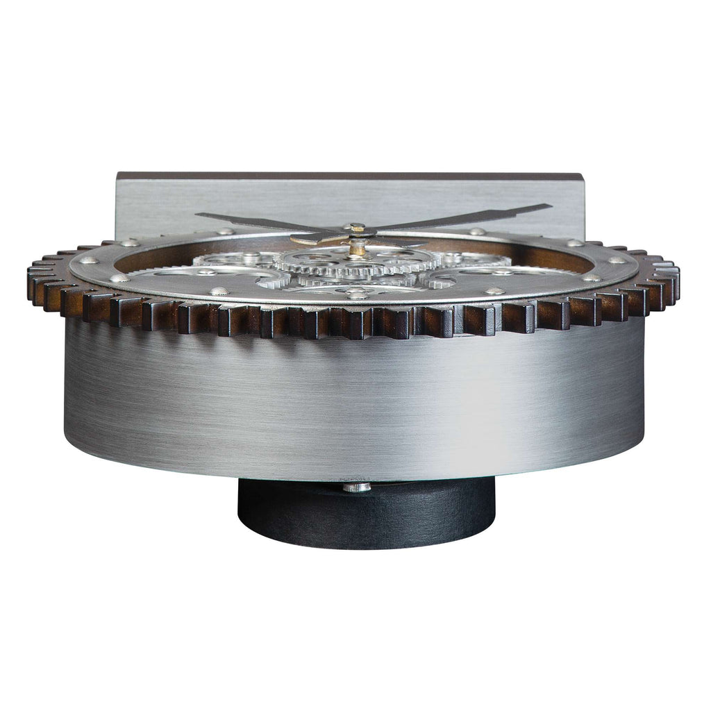 Close-up of a metallic gear mechanism with a cogged edge.