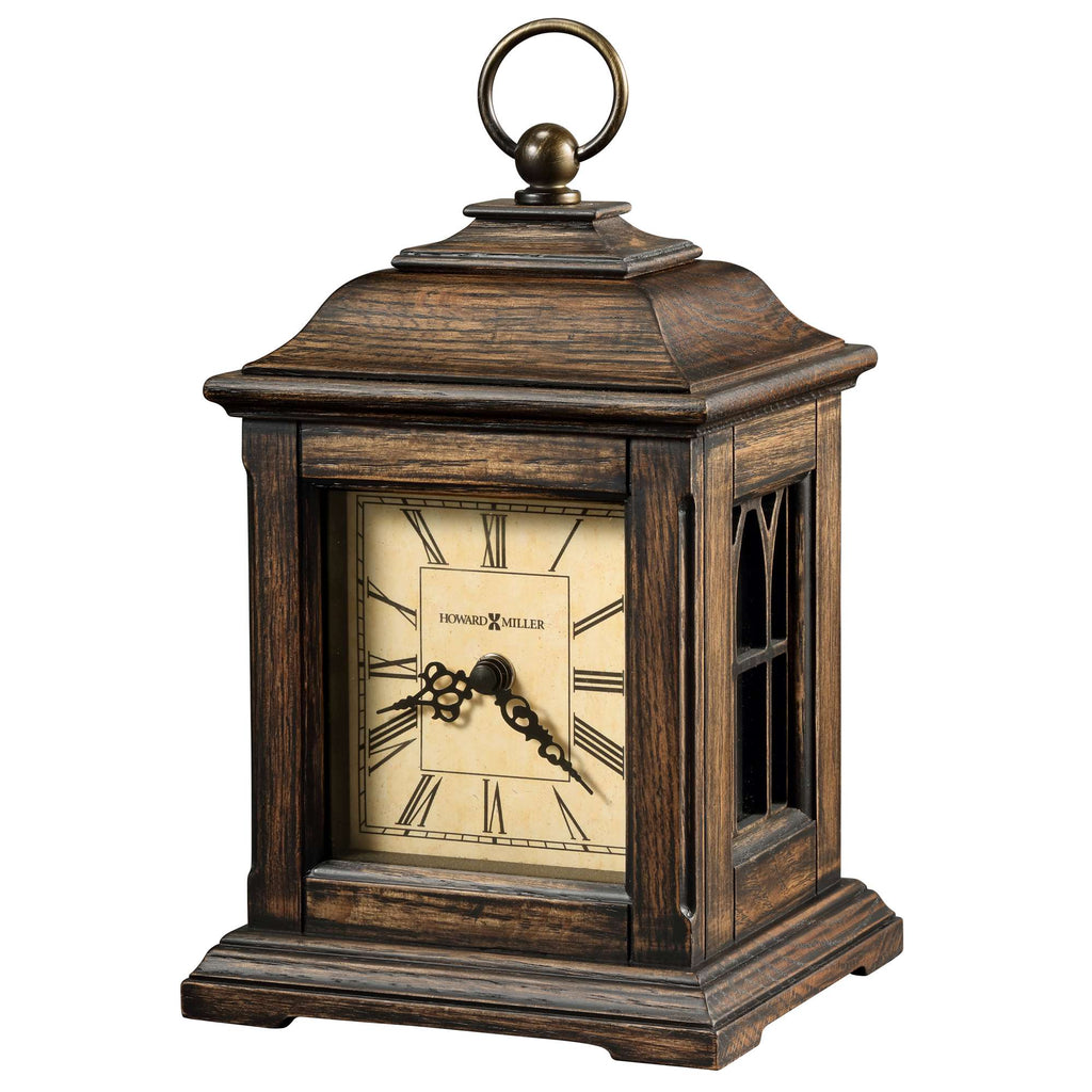Vintage-style table clock with a wooden finish and a classic clock face.