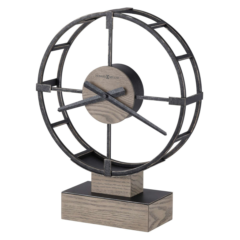 Decorative metal and wood sculpture resembling a vintage clock.