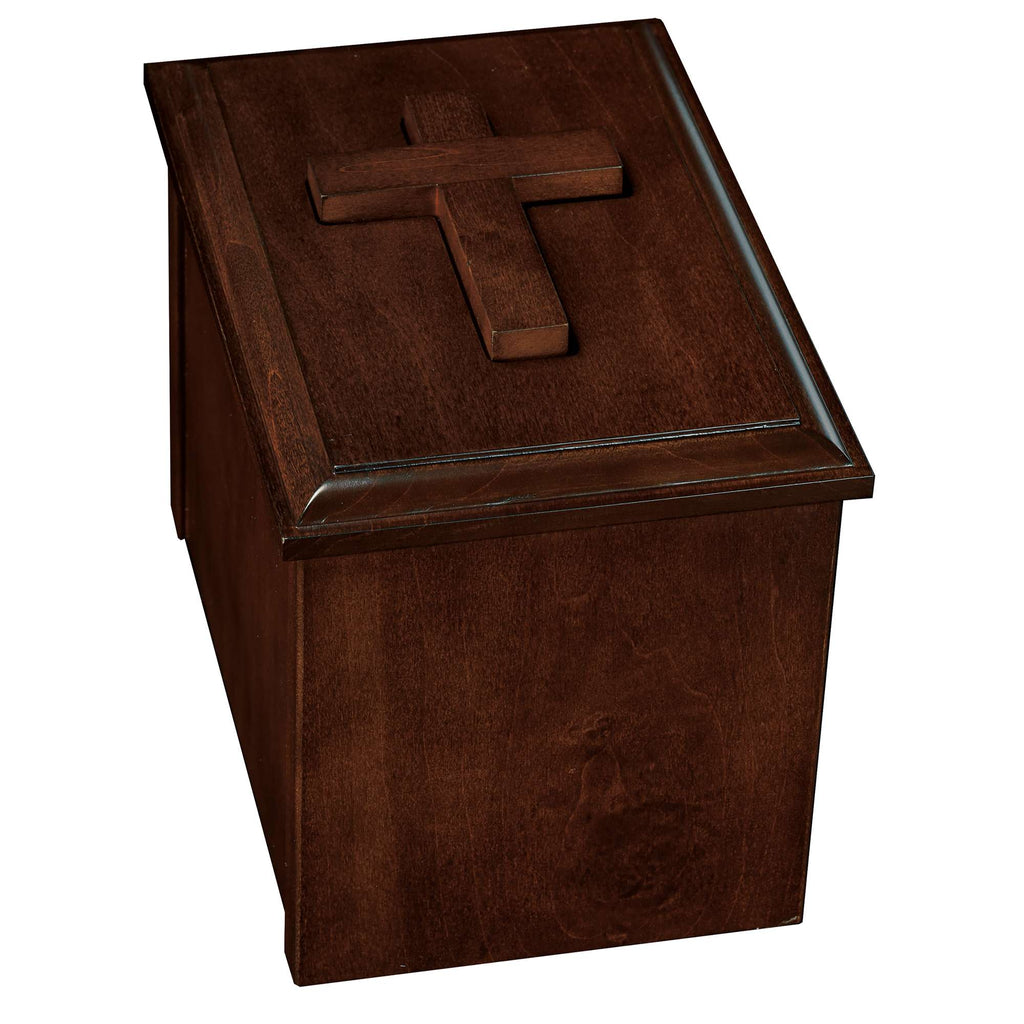Wooden urn with a cross on the lid