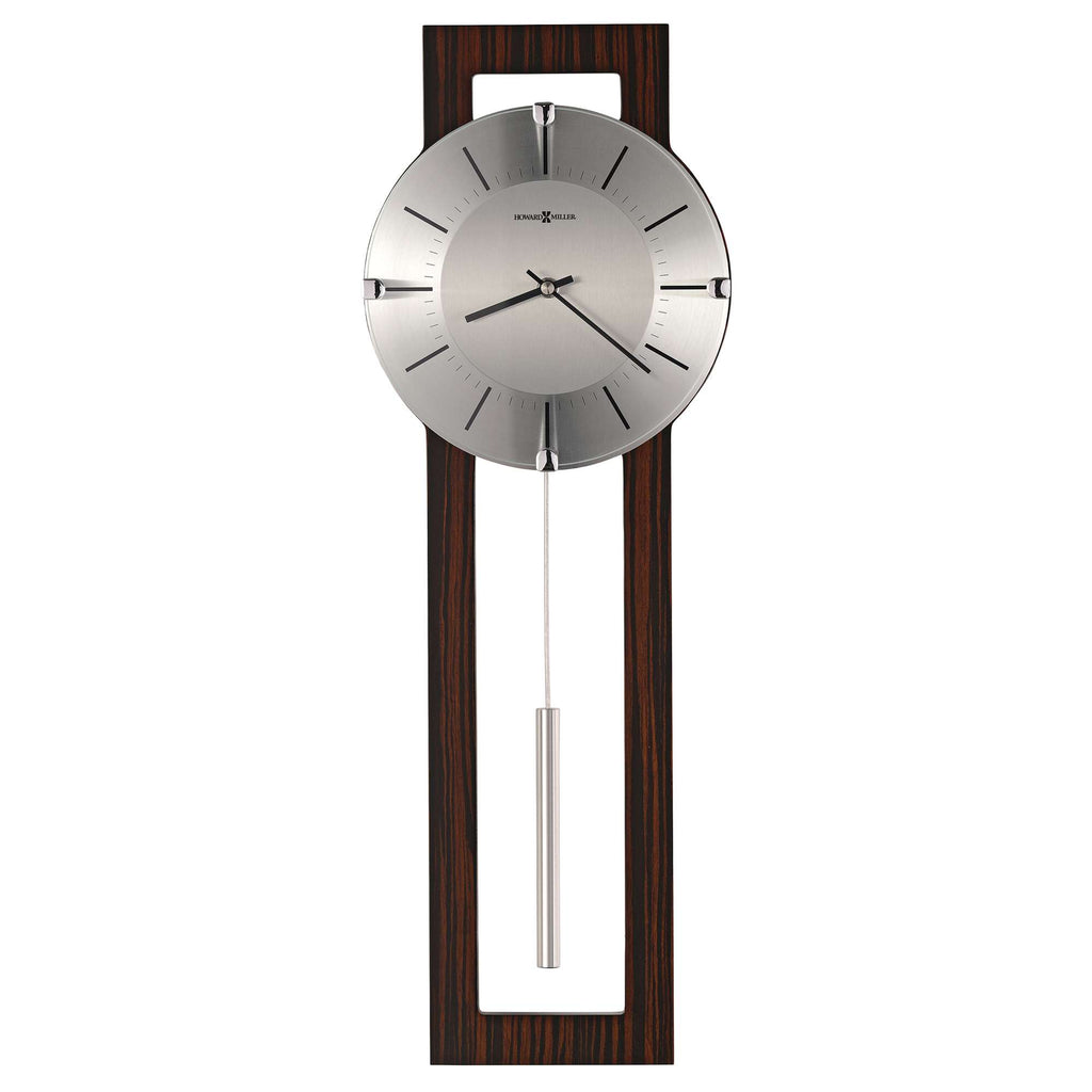 Modern wall clock with a silver face and wooden frame