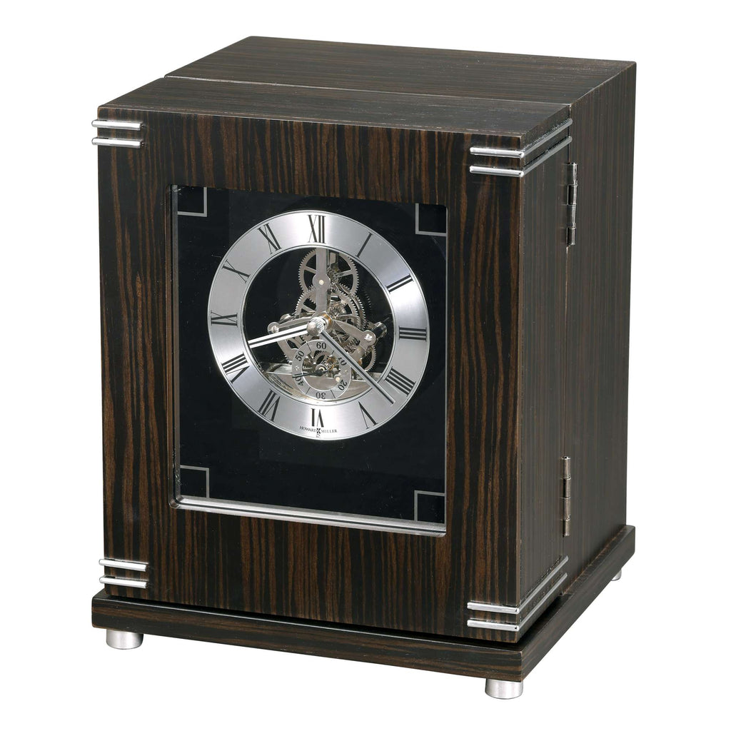 Elegant wooden clock with a silver dial and transparent center