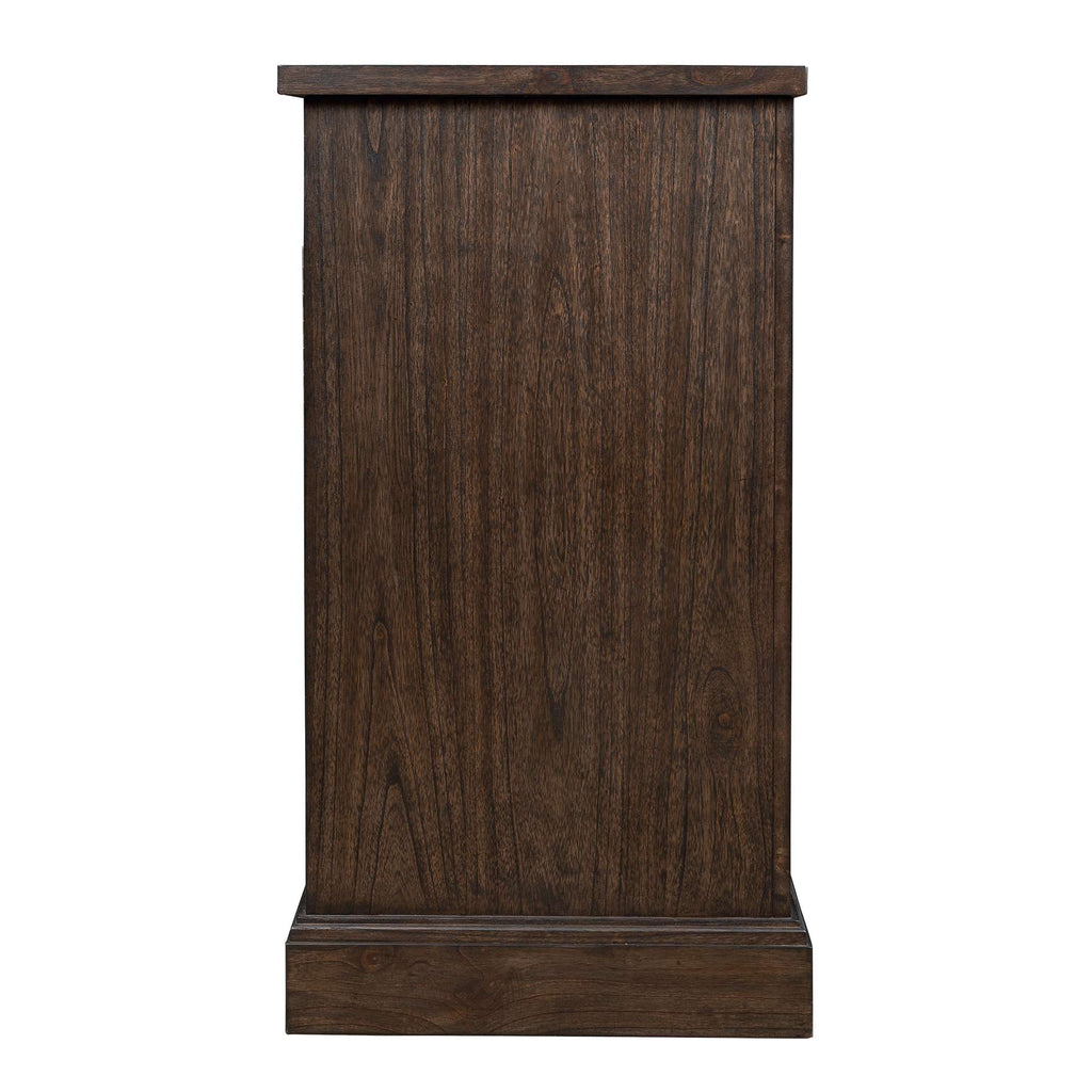 A tall, dark wood cabinet with a simple design.