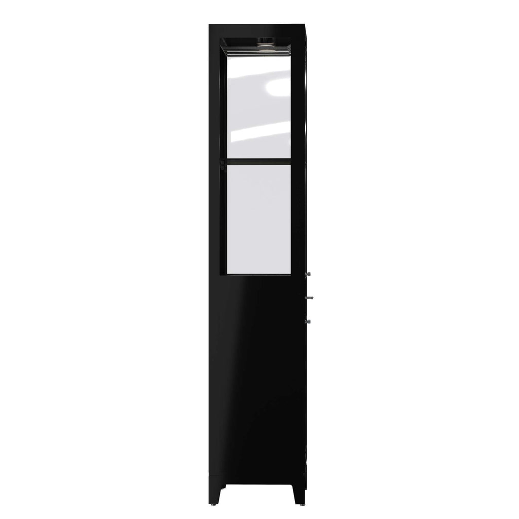 Tall black door with a rectangular window