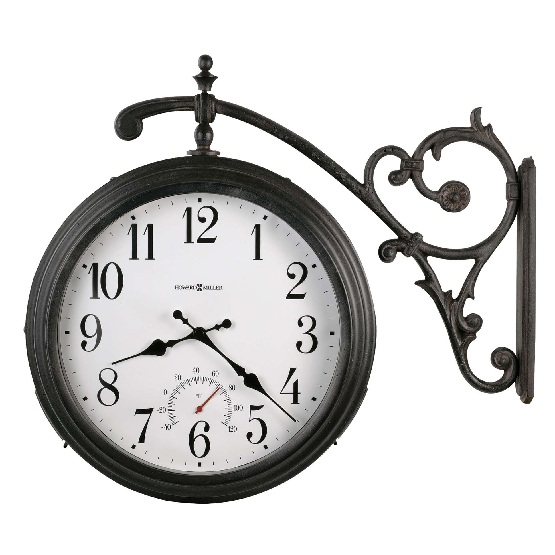 Vintage-style wall clock with a decorative scroll design