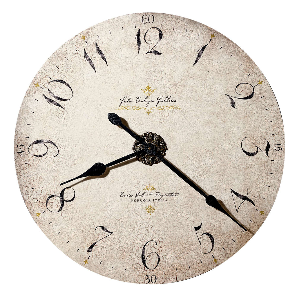 Vintage wall clock with Roman numerals and ornate hands.