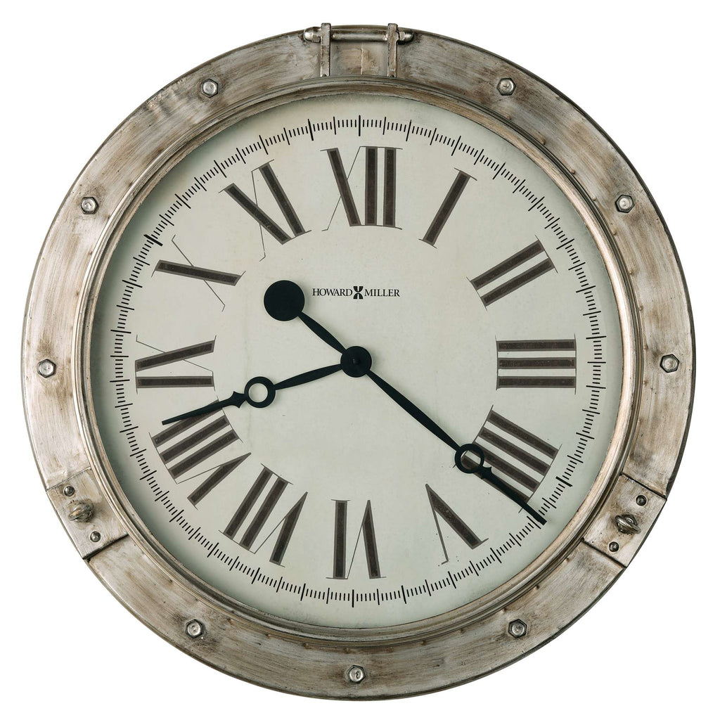 Vintage round wall clock with Roman numerals and a metallic frame.