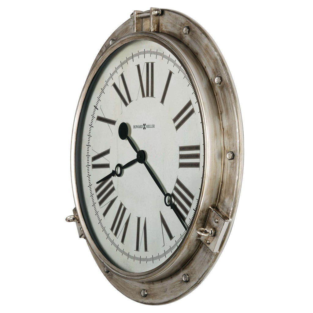 Vintage-style round wall clock with Roman numerals and metal frame.