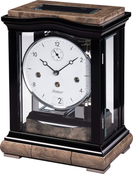 Kieninger Black Satin Mantel Clock with Gray Burl Accents