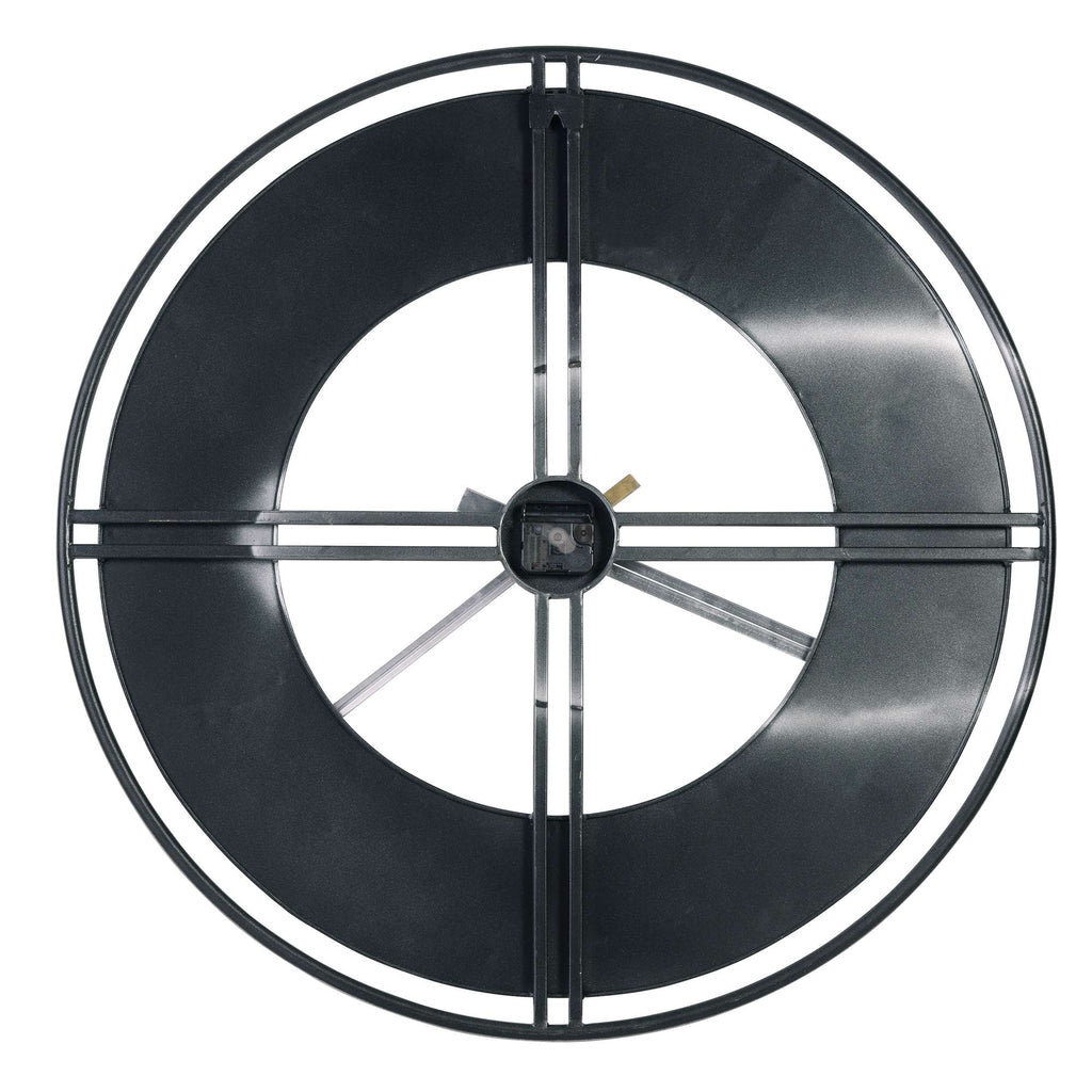 Stylish black circular wall clock with minimalist design.