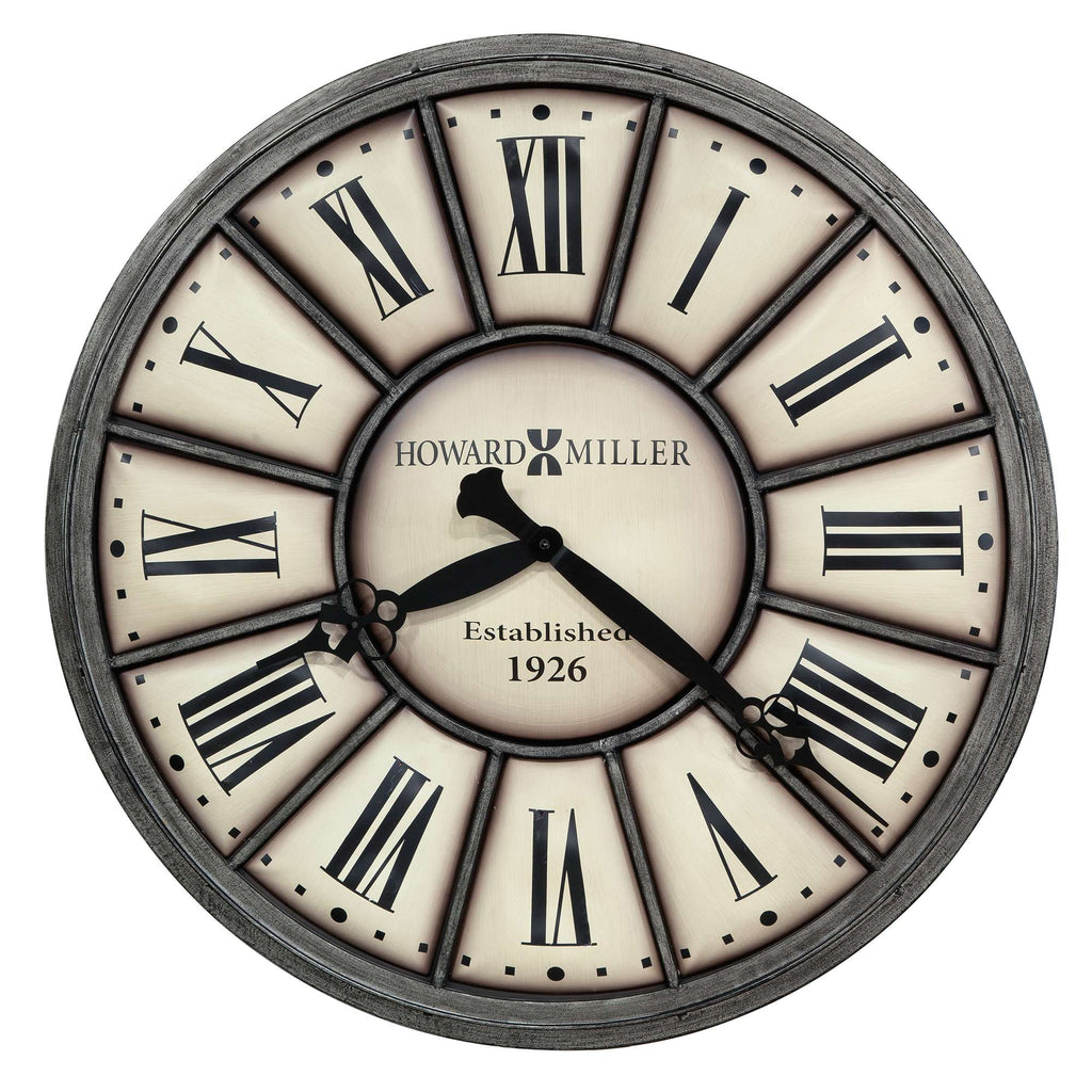 Round vintage wall clock with Roman numerals and black hands