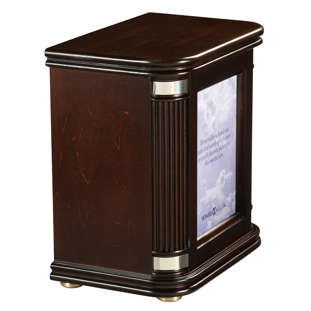 Elegant wooden display box with a glass front panel and decorative detailing.
