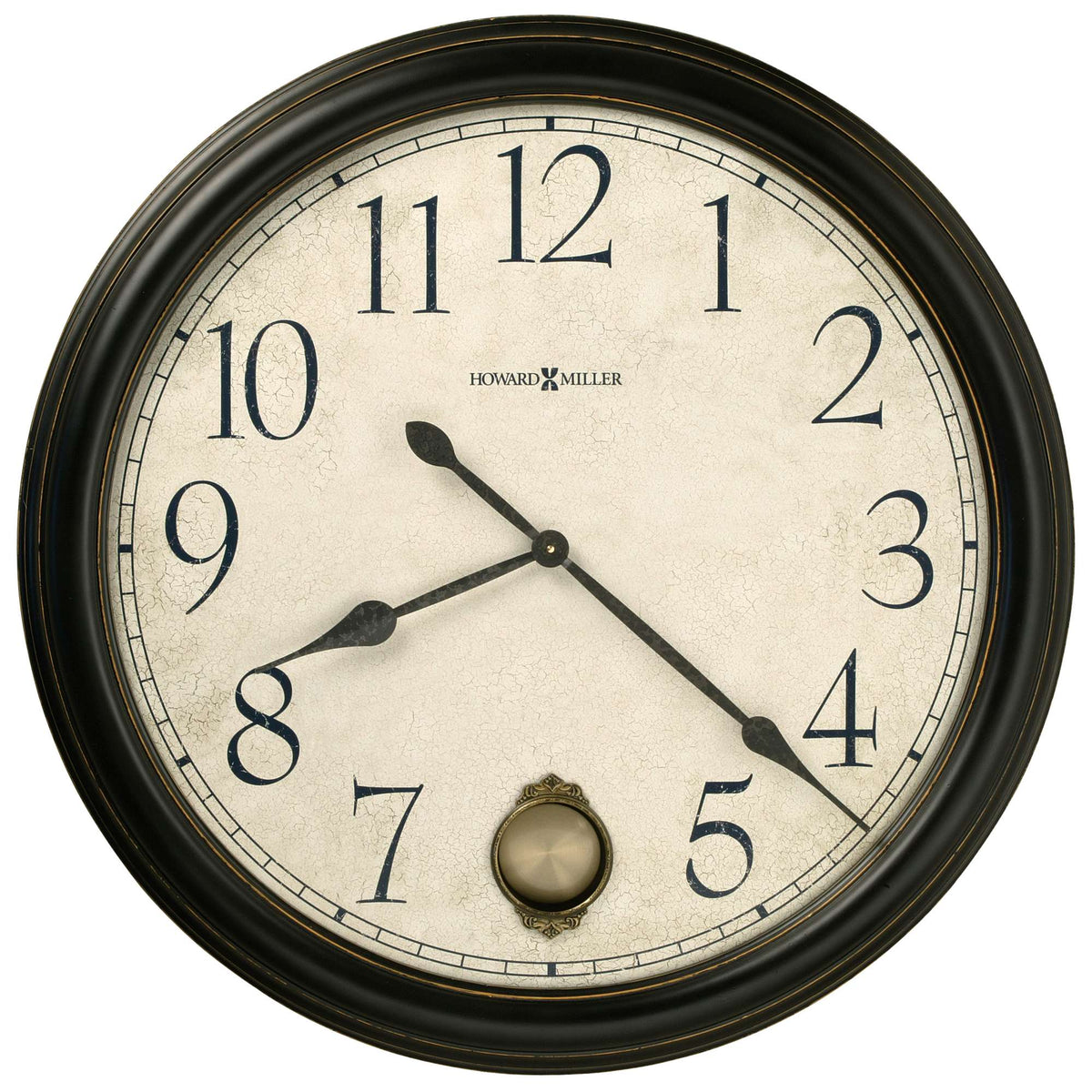 Round wall clock with black frame and large numbers