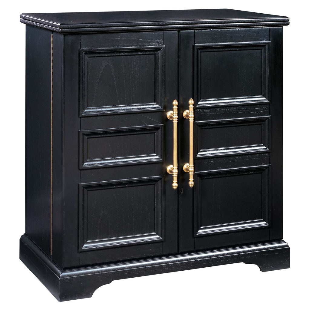 Black wooden cabinet with gold handles