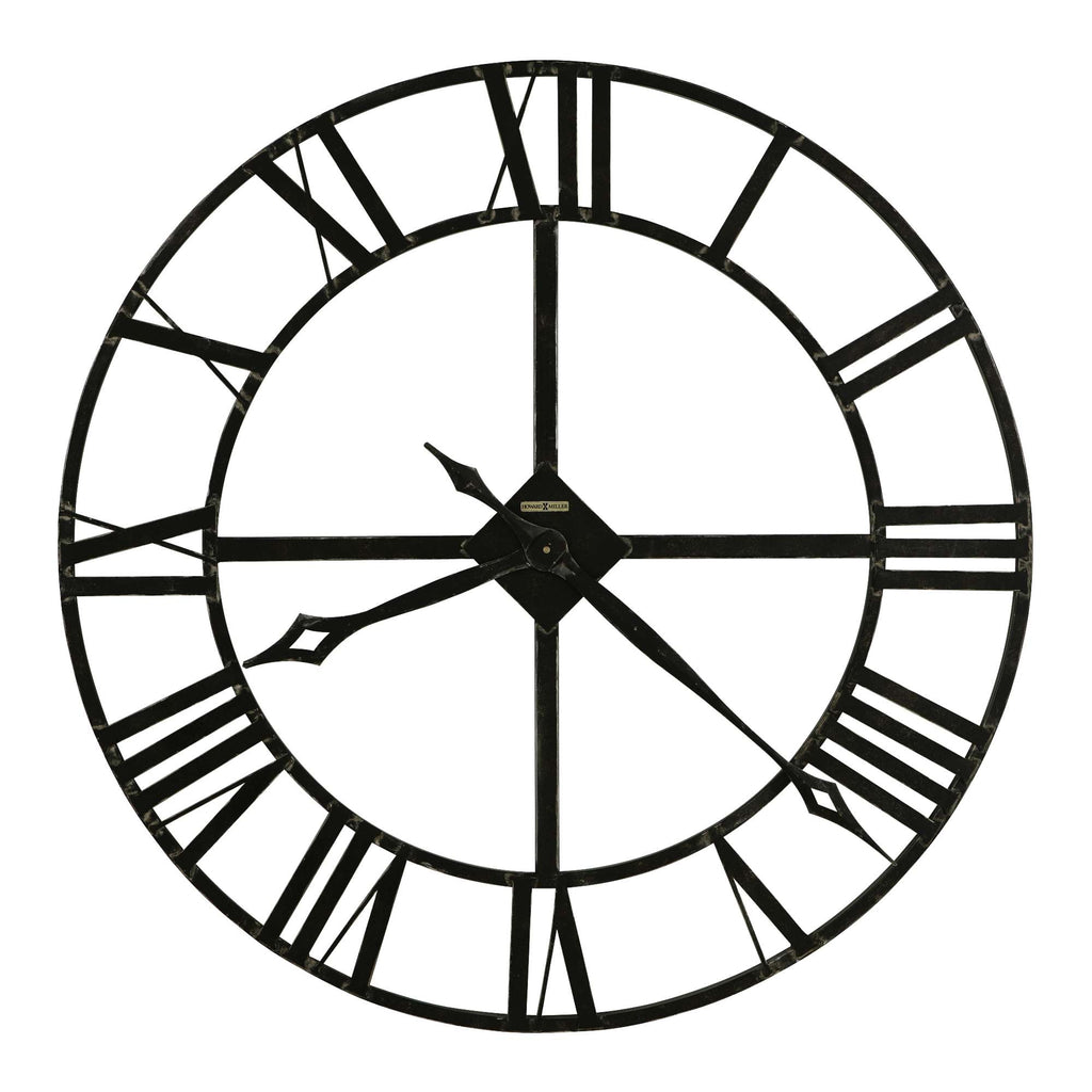 A decorative black wall clock with Roman numerals.