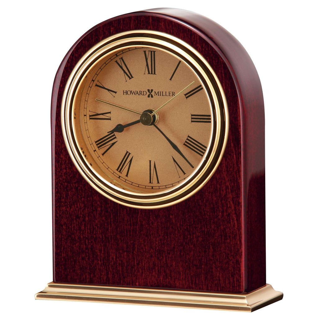 Elegant wooden desk clock with gold accents and Roman numerals