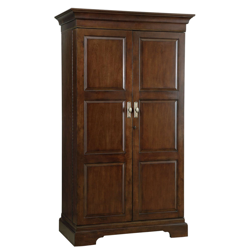 Wooden cabinet with double doors and a dark finish