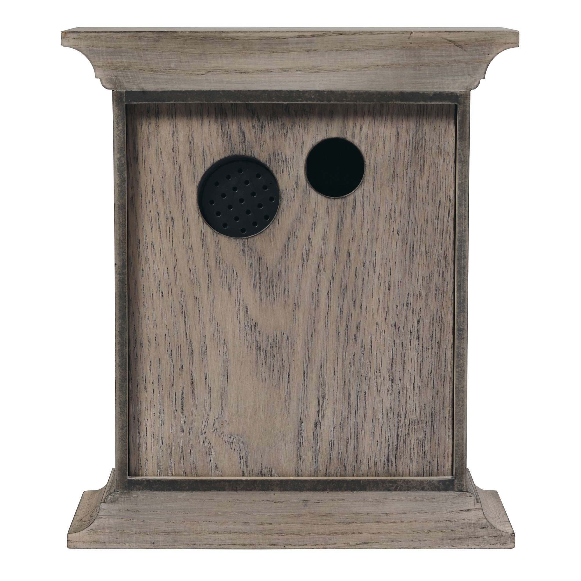 Wooden box with two circular openings