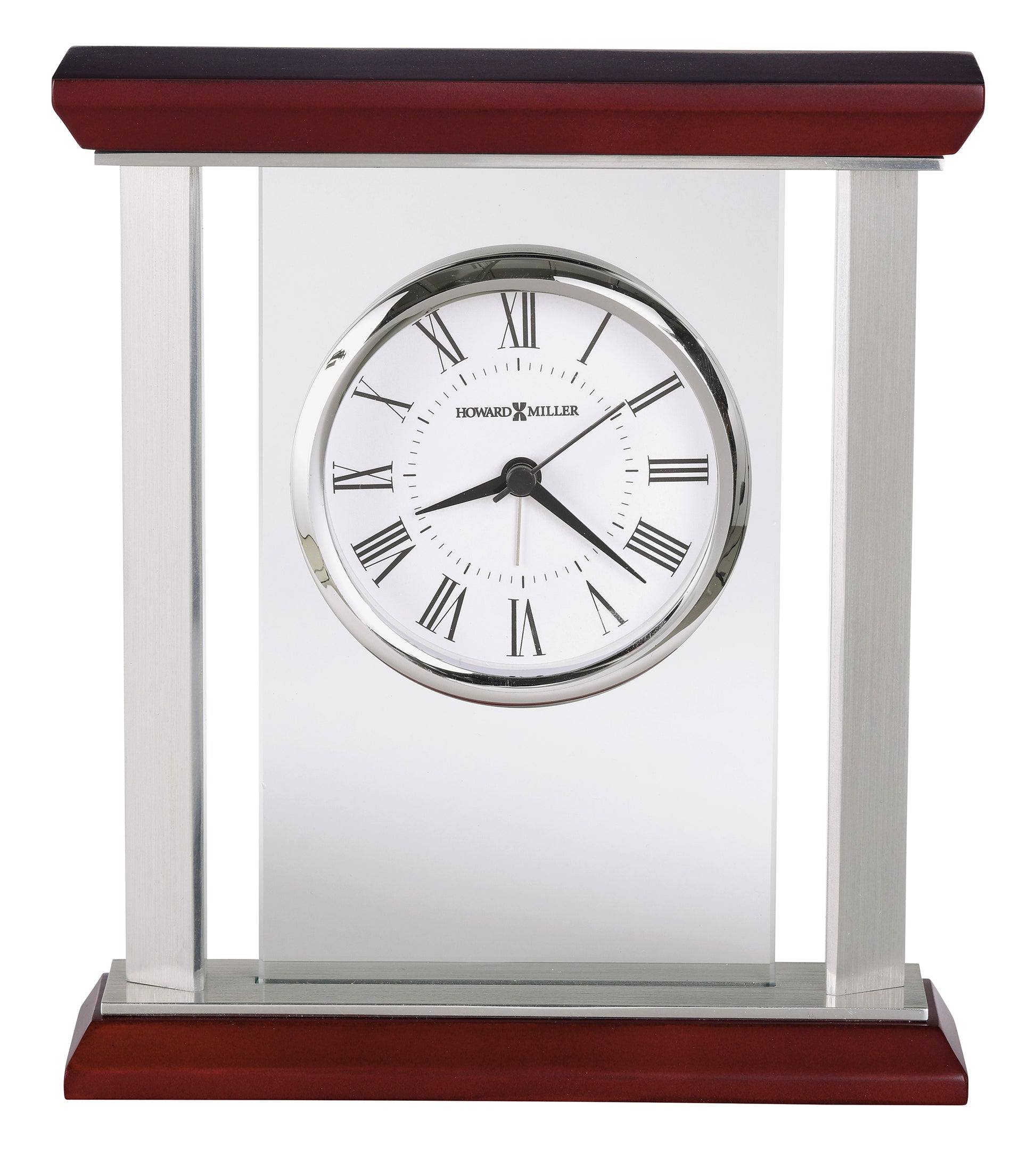 Elegant desktop clock with Roman numerals and a polished wooden base