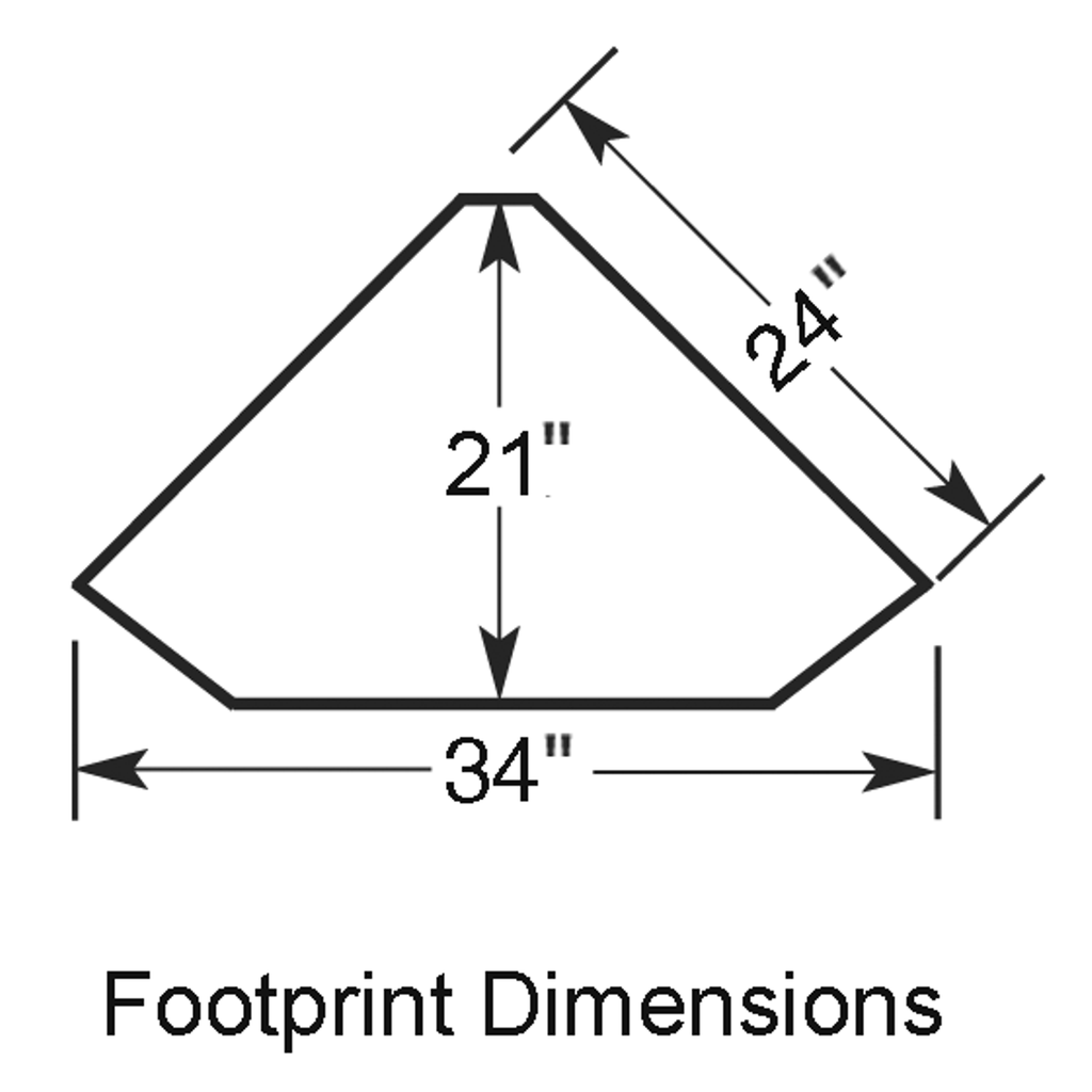Graphic showing footprint dimensions labeled with measurements of 21 inches, 24 inches, and 34 inches.