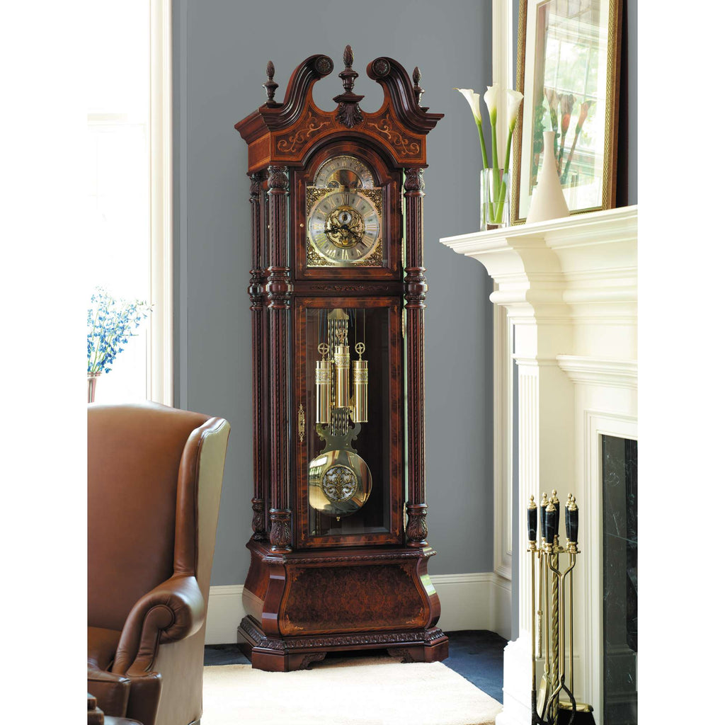 Elegant traditional grandfather clock in a living room setting
