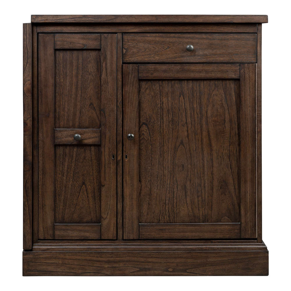 Wooden cabinet with two doors and a small drawer