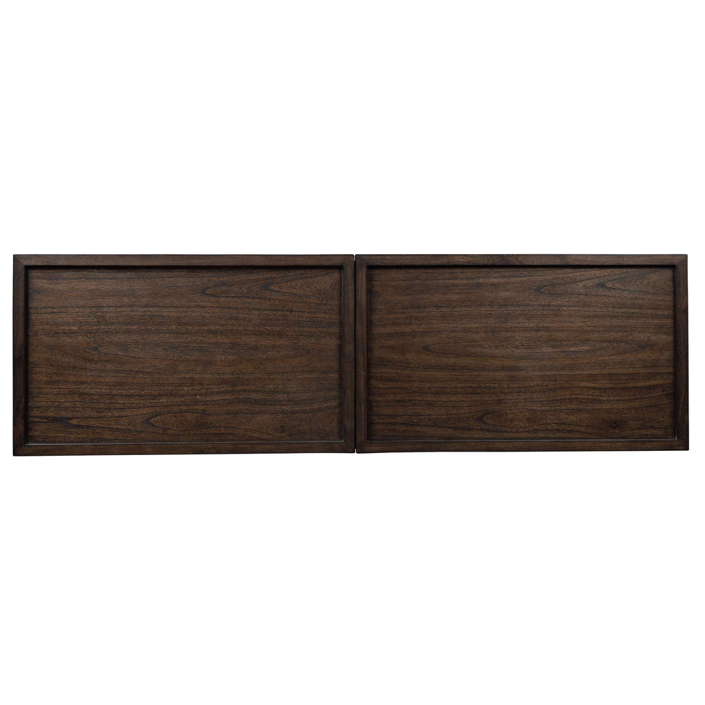 Two dark wooden panels side by side.