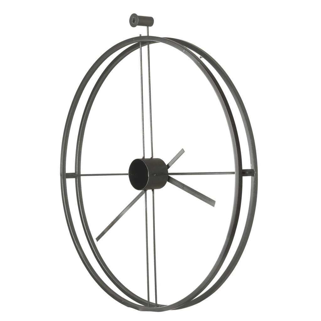 Decorative metal wall sculpture in an oval shape with intersecting lines.