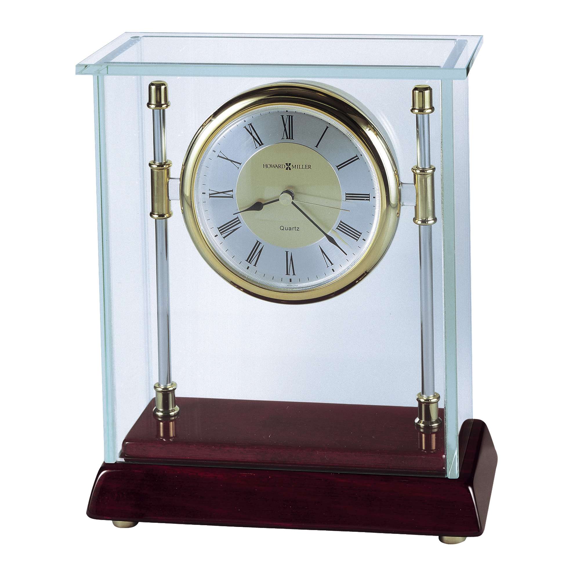 Glass and wood desk clock with gold accents