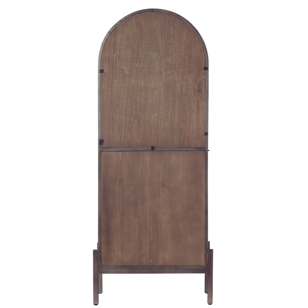 Wooden arched back panel with a lower section, designed for display or partition.