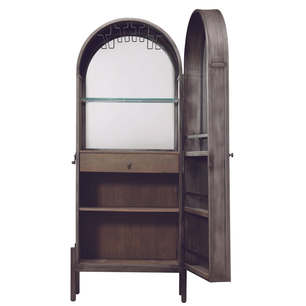 Stylish wooden cabinet with arch-top and open shelves
