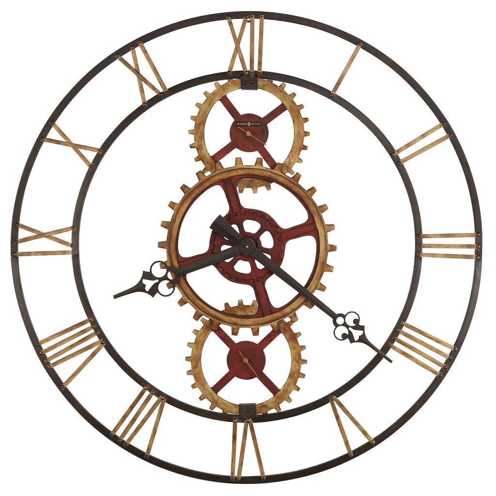 Decorative wall clock featuring vintage gears and Roman numerals.