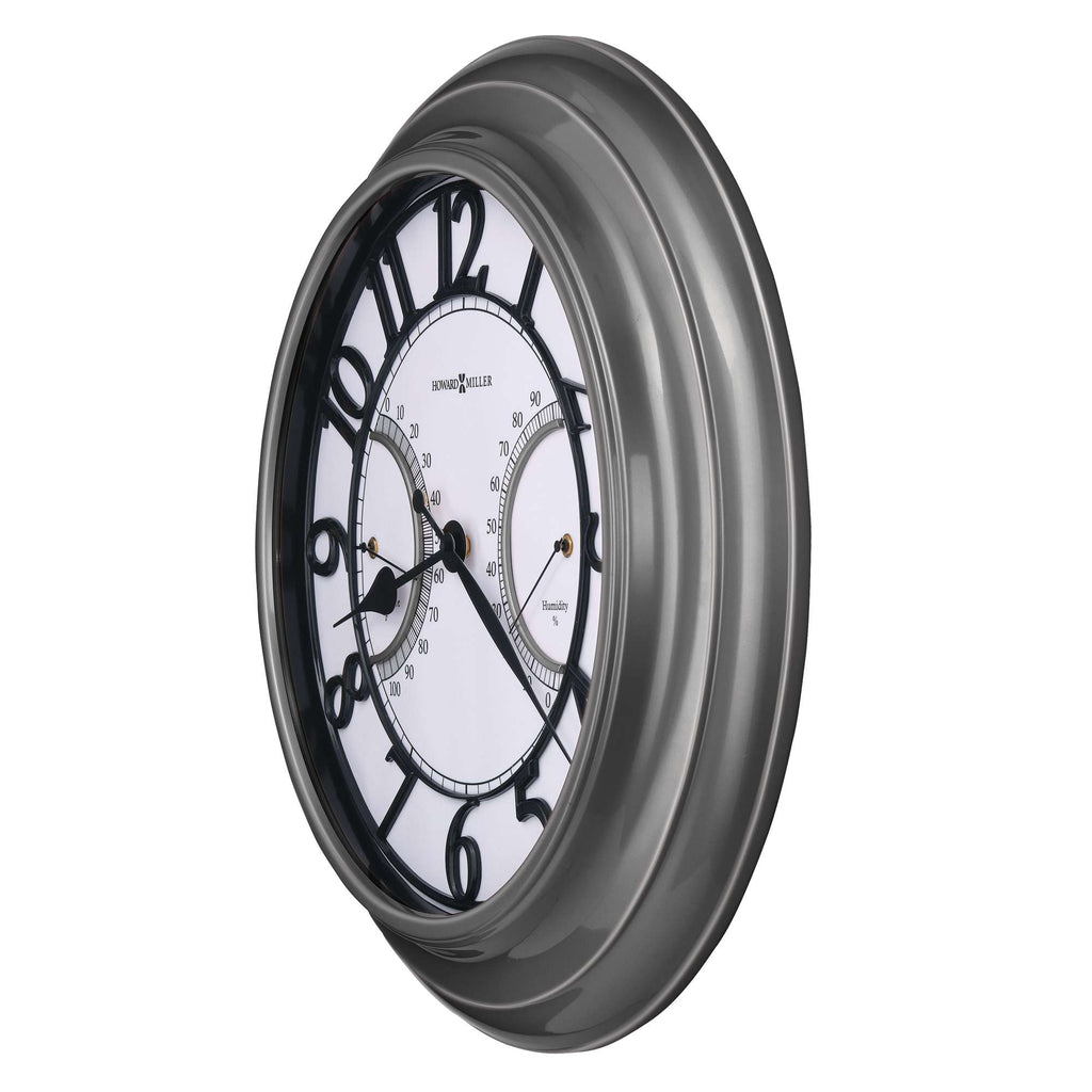 Wall clock with black numerals and a gray frame