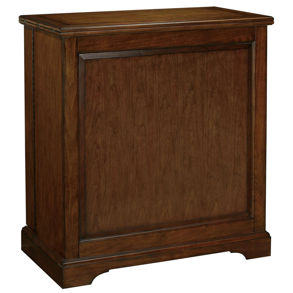 Wooden storage cabinet with a dark finish