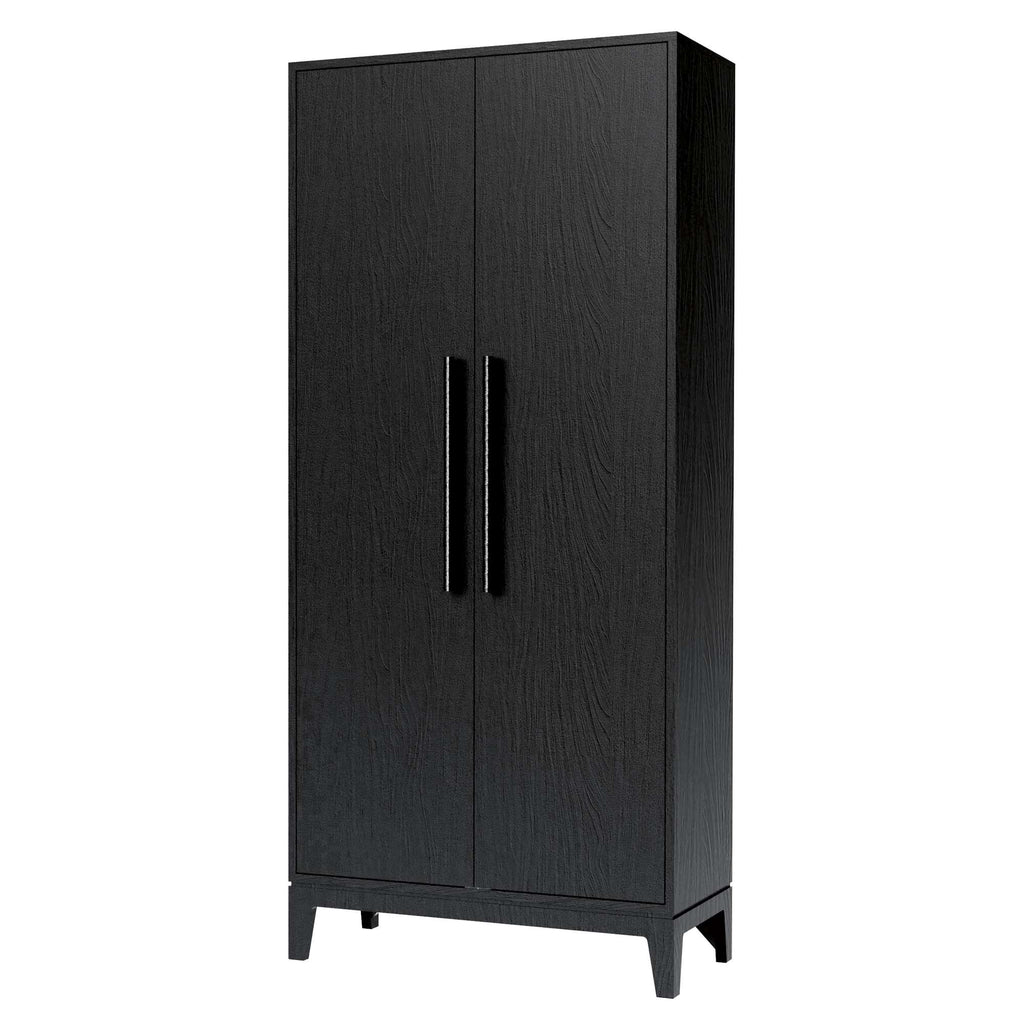 Black wooden wardrobe with double doors and sleek handles