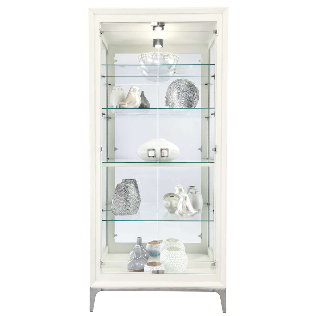 Elegant display cabinet featuring various decorative vases and glassware.