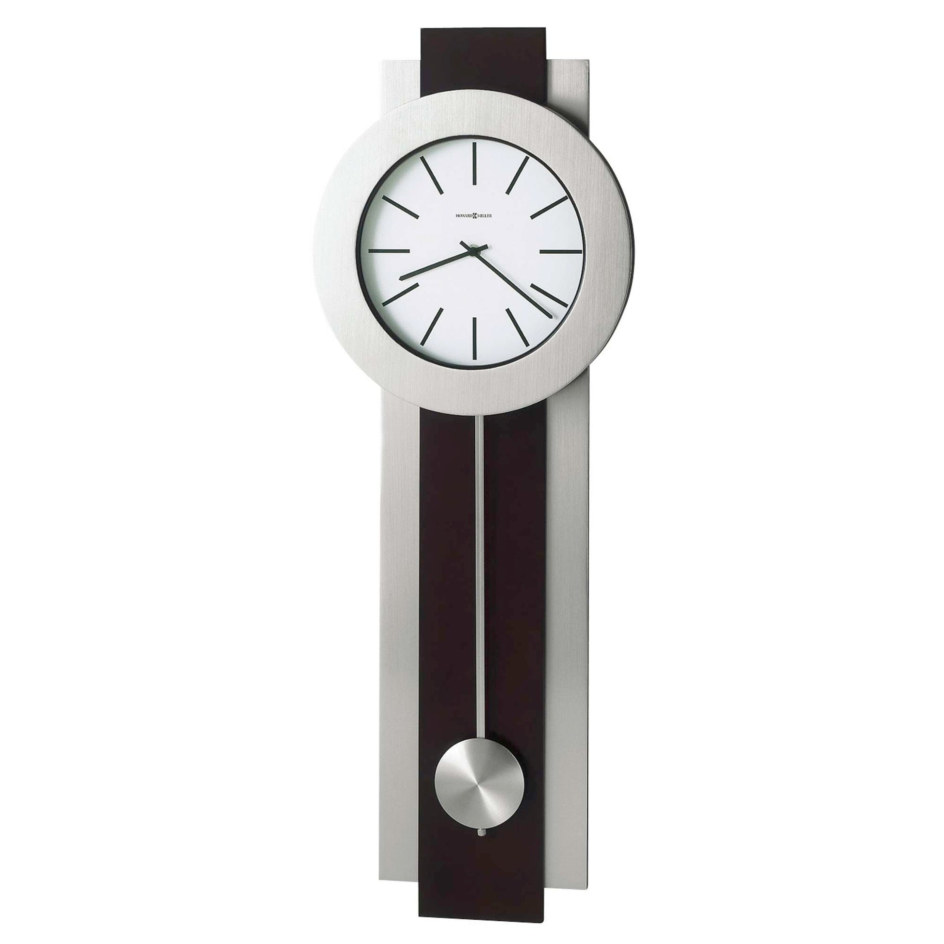Modern wall clock with a round face and a sleek design.