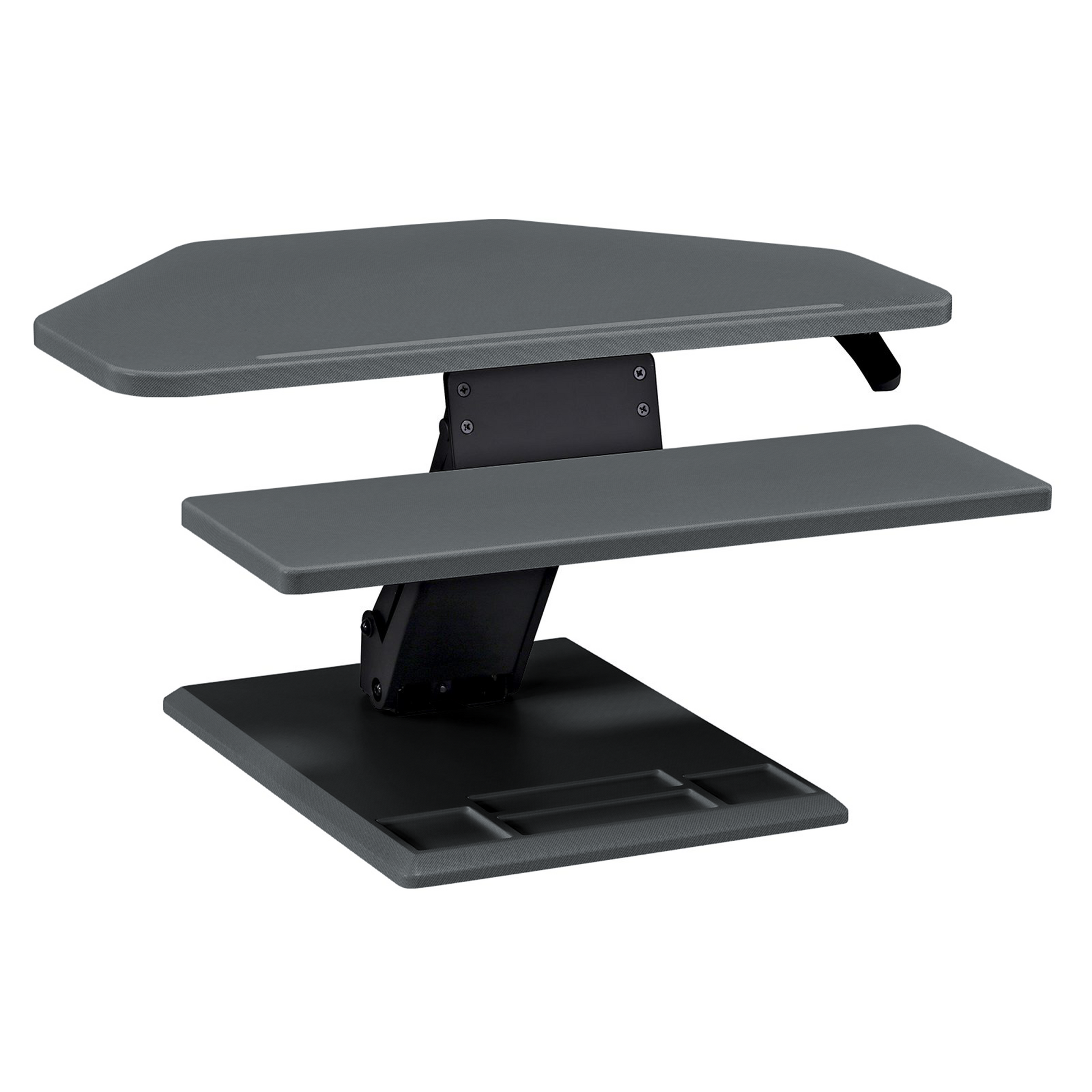 Adjustable standing desk converter in gray