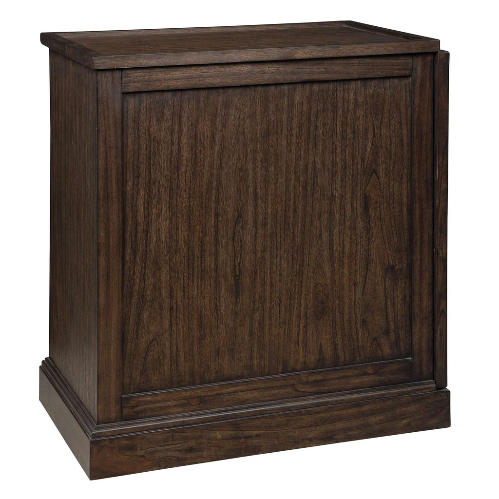 Wooden storage cabinet with a dark finish